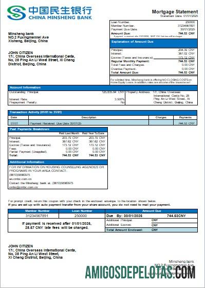 Declaração de hipoteca do China Minsheng Bank Scr baixar para verificação